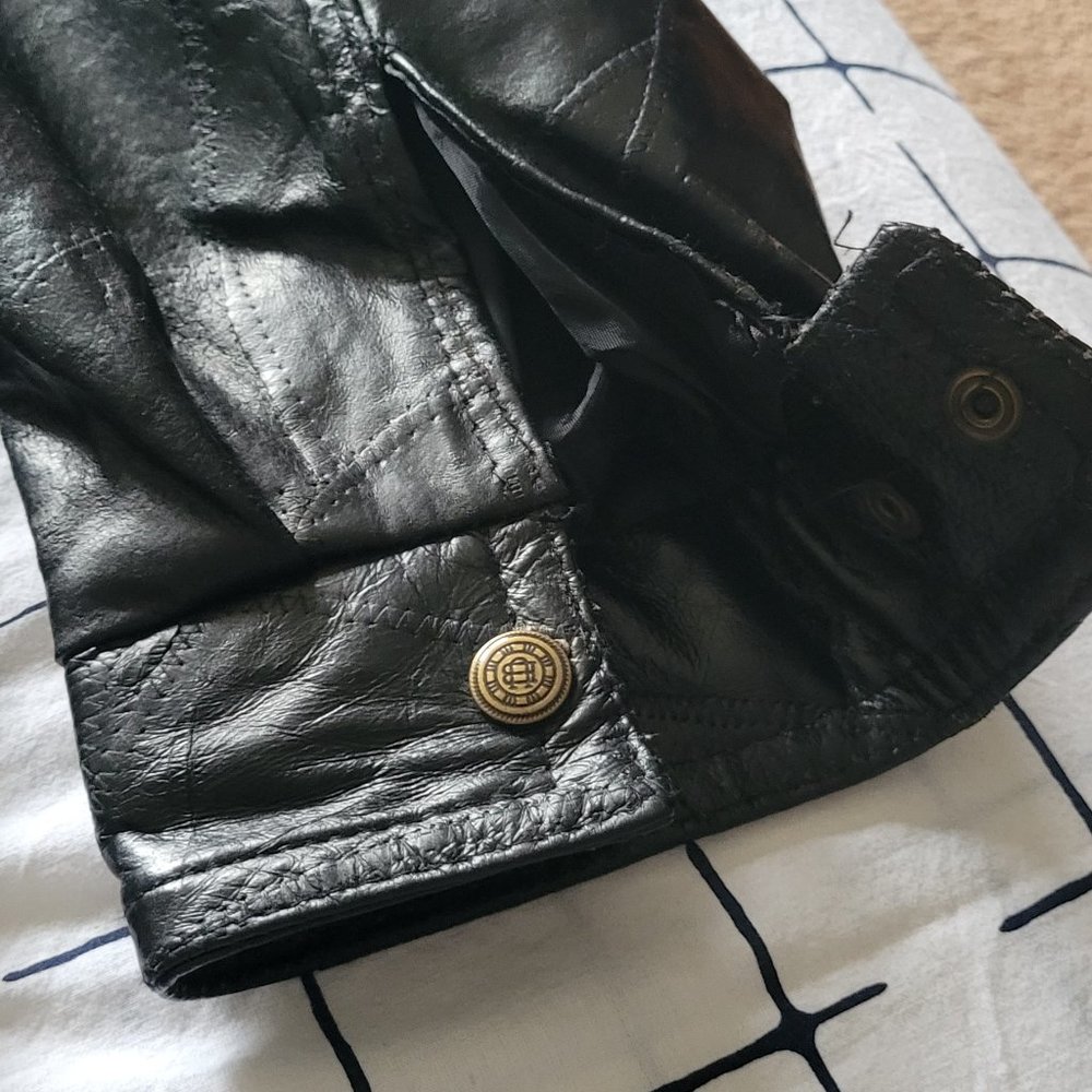 Napoline Leather Outfitters men's genuine black leather bomber jacket large NWOT - Picture 6 of 7